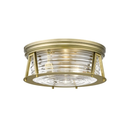 Z-Lite Cape Harbor 3 Light Flush Mount, Rubbed Brass & Clear 491F3-RB